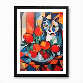 Tulips With A Cat 2 Cubism Picasso Style Art Print