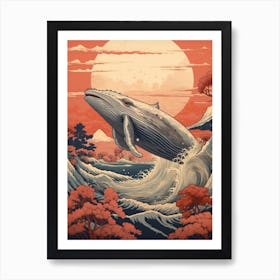 Whale Animal Drawing In The Style Of Ukiyo E 4 Art Print