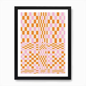 Happy Colorful Checkered Pattern Orange And Lilac Art Print