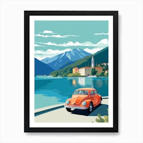 A Volkswagen Beetle In The Lake Como Italy Illustration 3 Art Print