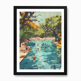 Barton Springs Pool Austin Texas Colourful Blockprint 3 Art Print