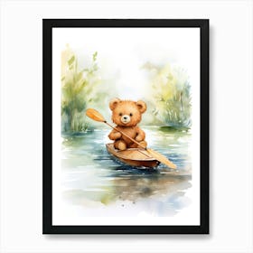 Rowing Teddy Bear Painting Watercolour 1 Art Print