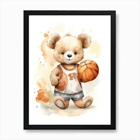 Basketball Teddy Bear Painting Watercolour 3 Art Print
