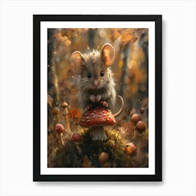 Little Mouse On A Mushroom Art Print