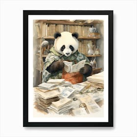 Panda Art Collecting Stamps Watercolour 1 Art Print