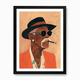 Old Man Smoking A Cigar Art Print