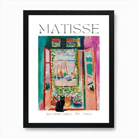 Matisse Open Window With Black Cat Added - Henri Matisse Funny Cute Cats Art Print For Feature Wall Decor in HD Art Print