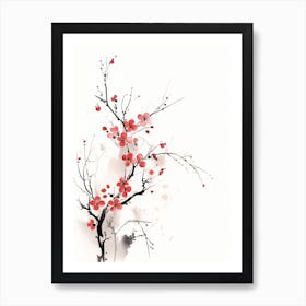 Japanese Cherry Blossoms Sumi-e Art Print