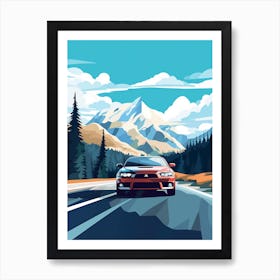 A Mitsubishi Lancer Evolution Car In Icefields Parkway Flat Illustration 4 Art Print