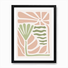 Abstract Pink and Sage Green Flowers Art Print