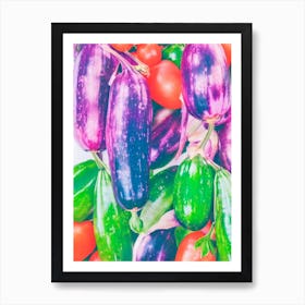 Chinese Eggplant Risograph Retro Poster vegetable Art Print