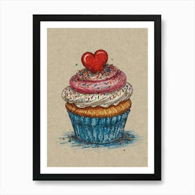 Cupcake With Heart Art Print