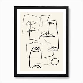 Abstract Faces Line Art 12 Art Print