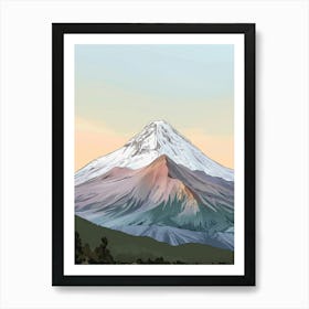 Popocatepetl Mexico Color Line Drawing (1) Art Print