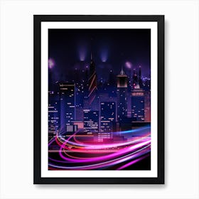 Neon city: fast lights #3 (synthwave/vaporwave/retrowave/cyberpunk) — aesthetic poster Art Print