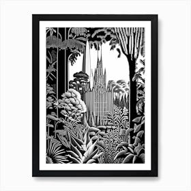 Bok Tower Gardens, 1, Usa Linocut Black And White Vintage Art Print