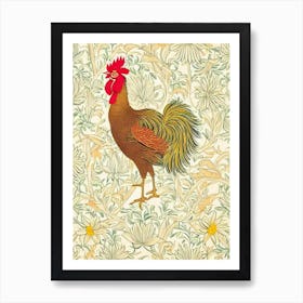 Rooster 2 William Morris Style Bird Art Print