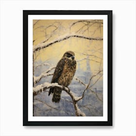 Vintage Winter Animal Painting Falcon 2 Art Print