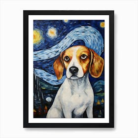 Beagle Starry Night Dog Portrait Art Print