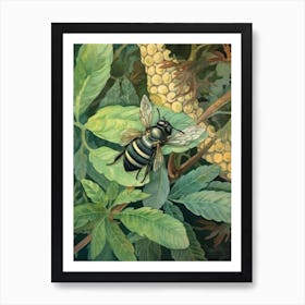 Striped Sweat Bee Beehive Watercolour Illustration 3 Art Print