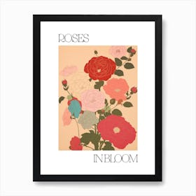 Roses In Bloom Flowers Bold Illustration 4 Art Print