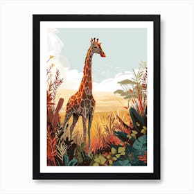 Giraffe In The Wild Colourful Illustration 1 Art Print