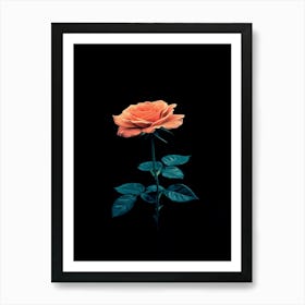 Single Rose On Black Background 43 Art Print