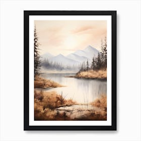 Lake In The Woods In Autumn, Painting 15 Art Print