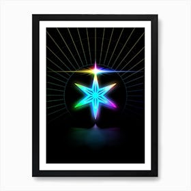 Neon Geometric Glyph in Candy Blue and Pink with Rainbow Sparkle on Black n.0317 Art Print