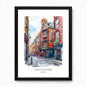 Southwark London Borough   Street Watercolour 2 Poster Art Print