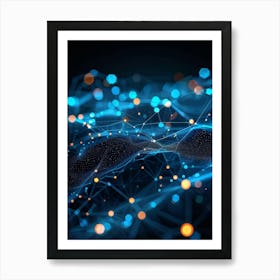 Abstract Net With Glowing Geometric Dots And Grid Waves Connecting Polygons In A Futuristic Infogra (1) Art Print