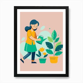 Woman Watering Plant Art Print