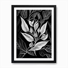 Sweet Almond Leaf Linocut 1 Art Print