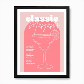 Vintage Retro Inspired Classic Margarita Recipe Pink And Dark Pink Art Print