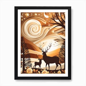 Christmas day, Christmas concept art, Christmas vector art, Vector Art, Christmas art, Christmas, rein deer, fawn Art Print