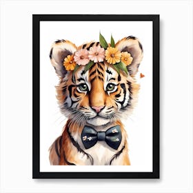Baby Tiger Flower Crown Bowties Woodland Animal Nursery Decor (46) Art Print
