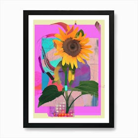 Sunflower 2 Neon Flower Collage Art Print