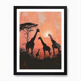 Giraffe Red Sunset Silhouette 3 Art Print