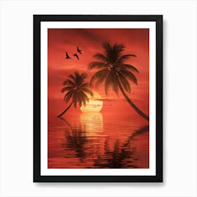 Sunset With Palm Trees Art Print