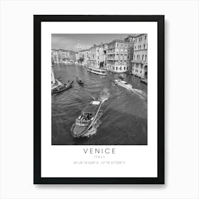 Venice Canals Black And White Coordinates Art Print