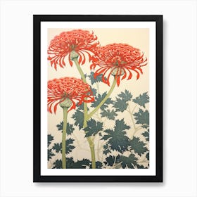Higanbana Red Spider Lily 2 Vintage Botanical Woodblock Art Print