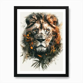 Double Exposure Realistic Lion With Jungle 11 Art Print