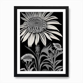 Coneflower Wildflower Linocut 1 Art Print