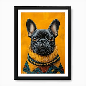 Frenchie In Yellow And Blue 2 Art Print