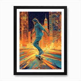 Skateboarding In Dubai, United Arab Emirates Drawing 2 Art Print