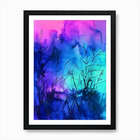 Watercolor Nature With Neon Light  Art Print