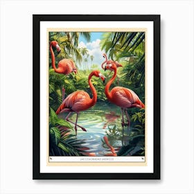 Greater Flamingo Las Coloradas Mexico Tropical Illustration 7 Poster Art Print