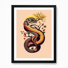 Brown Tree Snake Tattoo Style Art Print