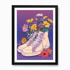 Retro Sneakers With Flowers 90s Illustration 2 Art Print