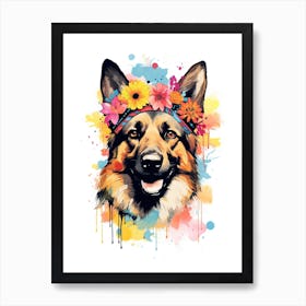 German Shepherd Portrait With A Flower Crown, Matisse Painting Style 2 Art Print